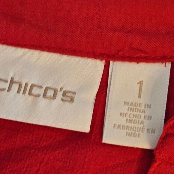 Chico's Size 1 Medium Embroidery Red Tie Front Long Sleeve Top Cottagecore - Picture 5 of 9